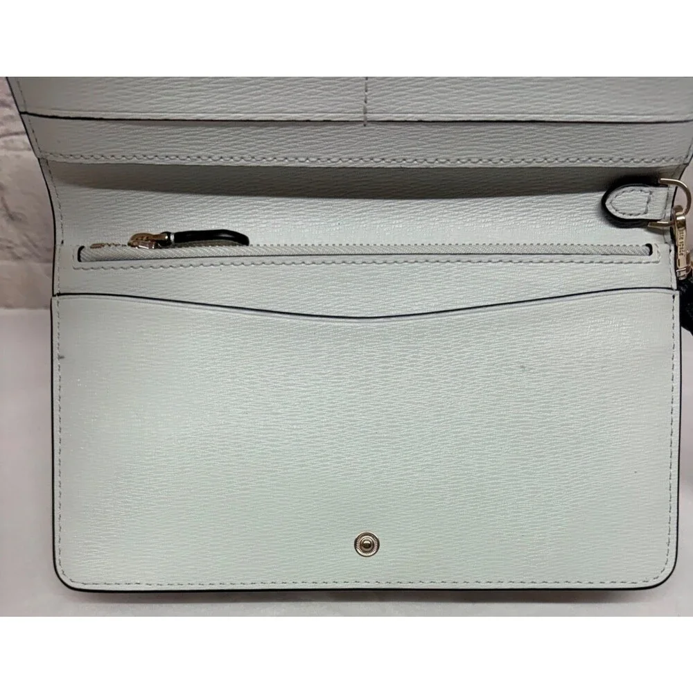 Kate Spade Large Slim Bifold Wallet Check Book Wristlet Pebbled Leather Black